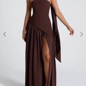 Babyboo - Brown Strapless Gown with Slit